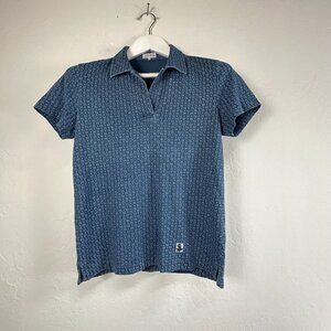 Quaker Marine Supply Womens Mini Blue Floral Print Short Sleeve Polo Shirt Small
